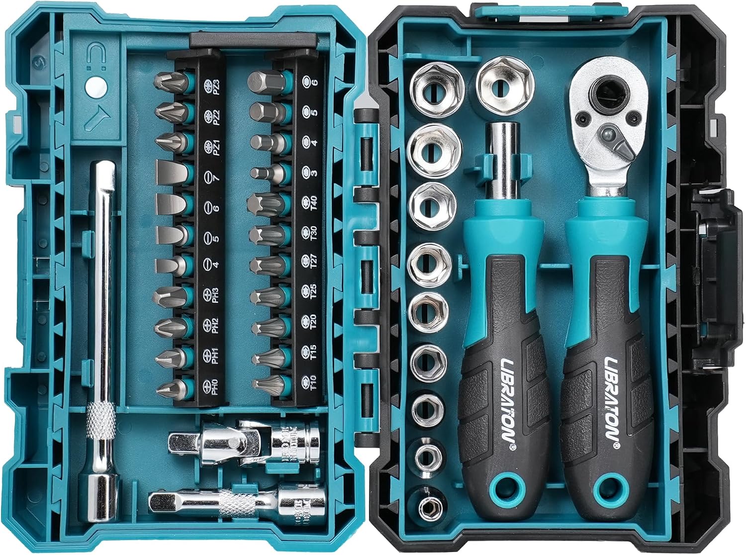  LIBRATON Ensemble De Cliquet Et De Douilles Mini 37 Pièces Avec Entraînement De 10,2 Mm, Embouts De 4–13 Mm, Manche Magnétique, Barres D’extension Et Joint Universel, Avec étui De Rangement Pour