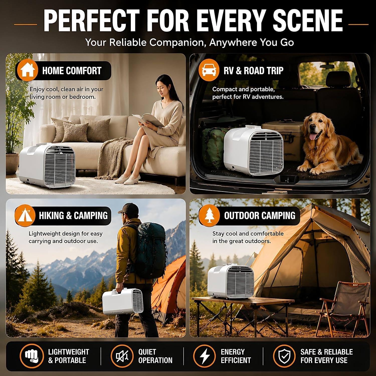  Climatiseur De Tente Silencieux Et Compact De 4400/5100 BTU Pour Camping 1500W | Climatiseur De Camping 4 En 1 (refroidisseur/déshumidificateur/ventilateur/veilleuse), évaporation Automatique Sans Vidange