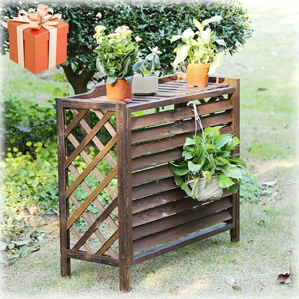  Couverture Pour Climatiseur Extérieur, étagère à Fleurs Protection à Persiennes, Support Pour Plantes Climatisation Intérieure Bois Massif, Support à Fleurs, Cadre Climatisation Bois Massif, écran