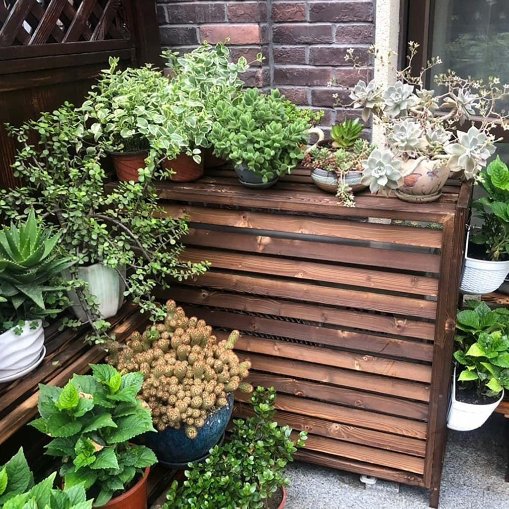  Housse De Protection Pour Climatiseur Extérieur En Bois Massif Pour Unités De Climatisation, écran Décoratif En Bois Et Support De Fleurs Résistant Aux Intempéries Pour Unité De Climatisation
