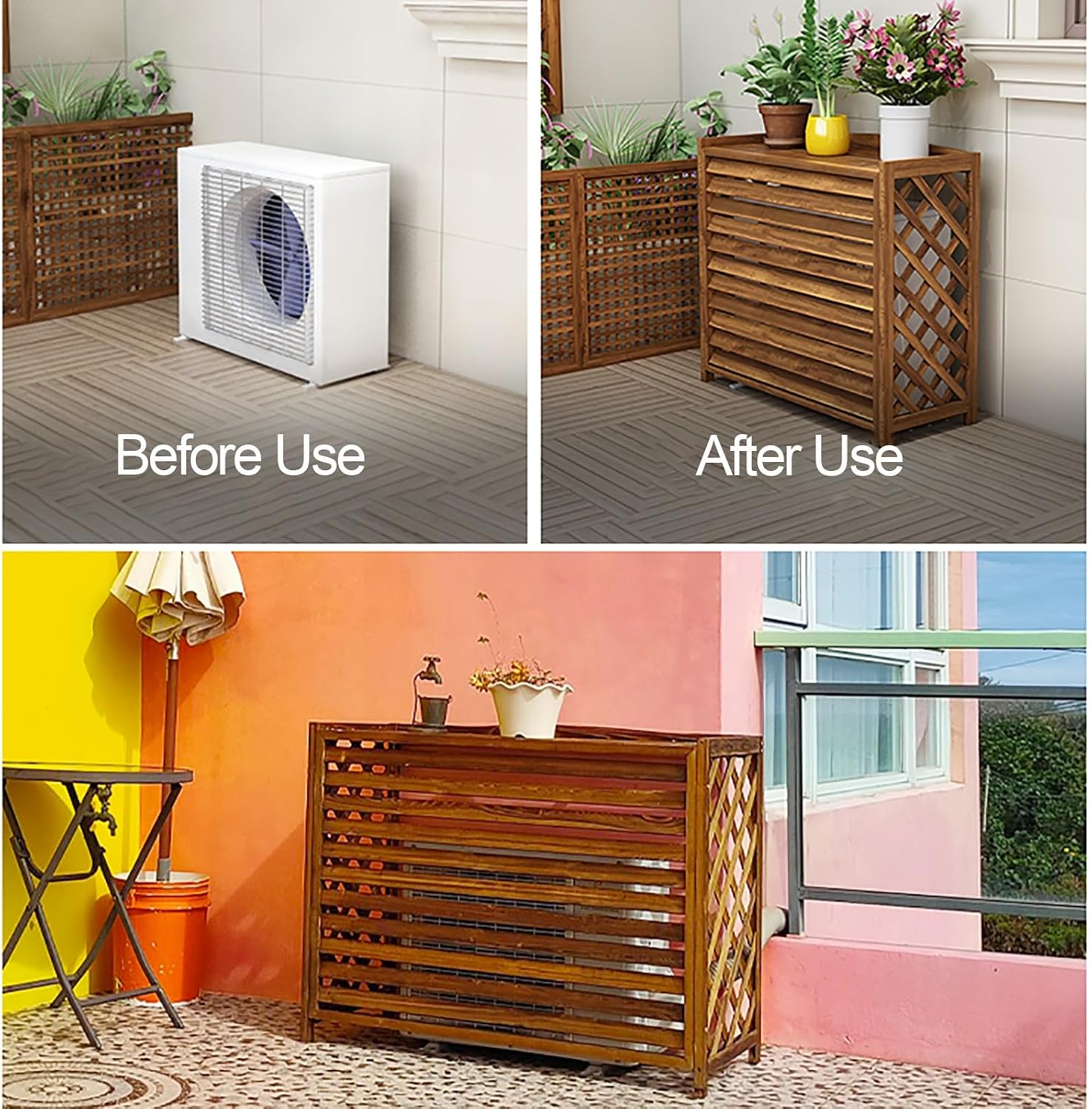 GENERIC Housse En Bois Pour Climatiseur D'extérieur Et étagère Pour Plantes, Coupe-vent, Protection Contre Le Soleil Pour Unité De Climatisation Et Décoration De Jardin, Accessoire Polyvalent Pour La Maison