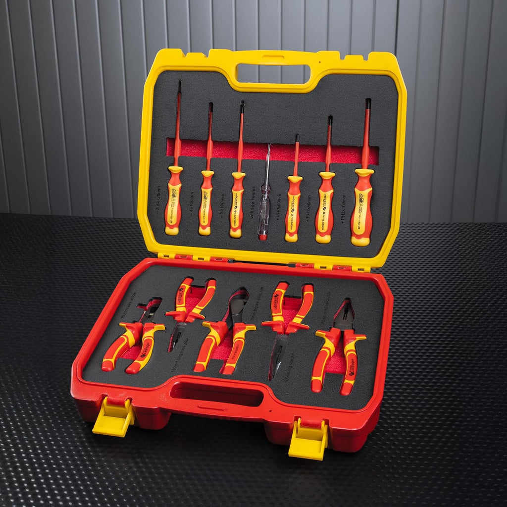  HÖGERT TECHNIK Lot De 12 Outils électriciens Isolés 1000 V Tournevis Manuel, Tournevis Plat Et Cruciforme, Pinces, Test De Tension, Coffret En Plastique