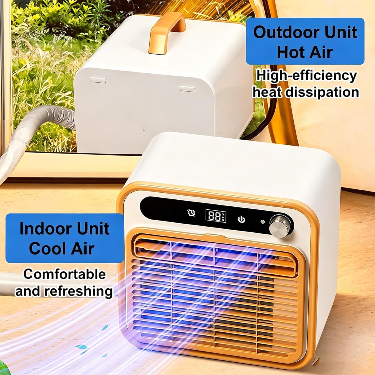 GENERIC Climatiseur Portable Split, 1500W 130m³/h Refroidissement Silencieux Avec Tuyau De Connexion De 2m – Minuterie 12h, Contrôle À Distance/Application WiFi, Léger Pour Tente De Camping, Camion, Camping