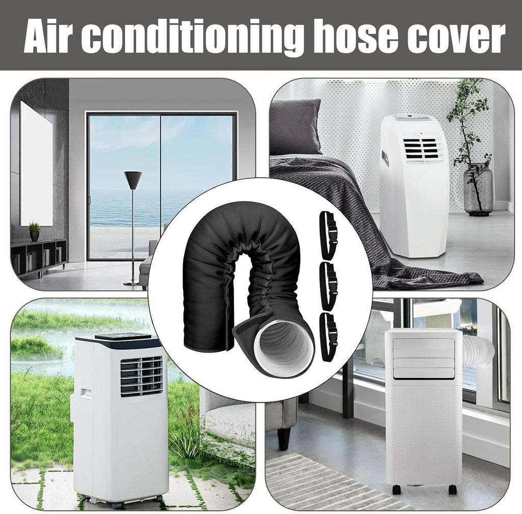  150cm Housse Portable Pour Tuyau De Climatisation Avec 3Sangles,Pour5/5.9in | Fibre De Polyester, Gris, Noir, Avec 3 Sangles à Boucle élastique, Lavable,protège Contre Les Dommages Extérieurs Para Maison