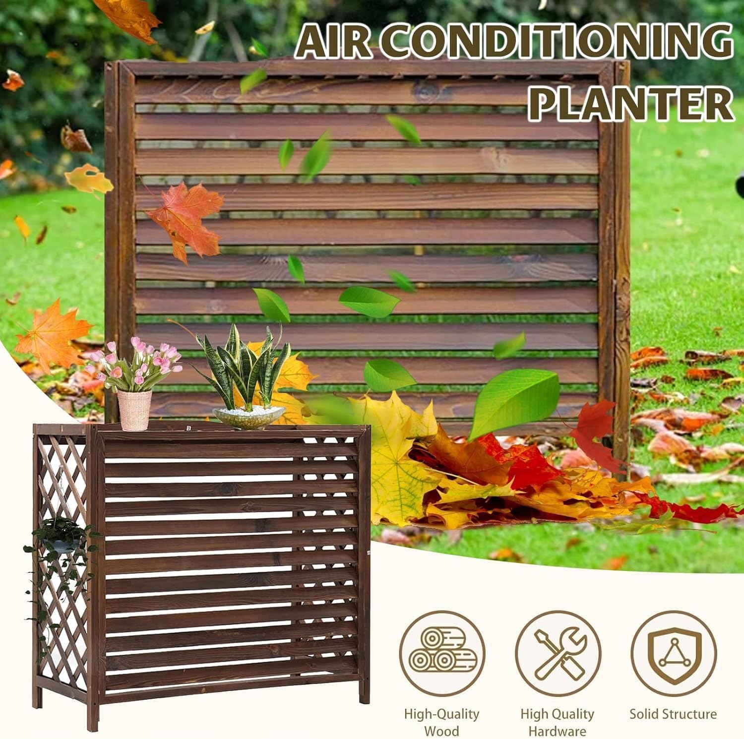 GENERIC Support En Bois Pour Climatiseur Extérieur (81 X 30 X 72 Cm) – Résistant Aux Intempéries Réglable En Hauteur, Parfait Pour Une Utilisation Dans Le Jardin Et La Terrasse