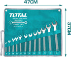  Total Tools - Sac Avec 12 Clés Mixtes | Mesures De 6 à 24 Mm | Clé Fixe Et Clé Coudée | Pour Serrer Ou Desserrer Les écrous Et Les Vis à Tête Hexagonale | Fabriqué En Chrome Vanadium