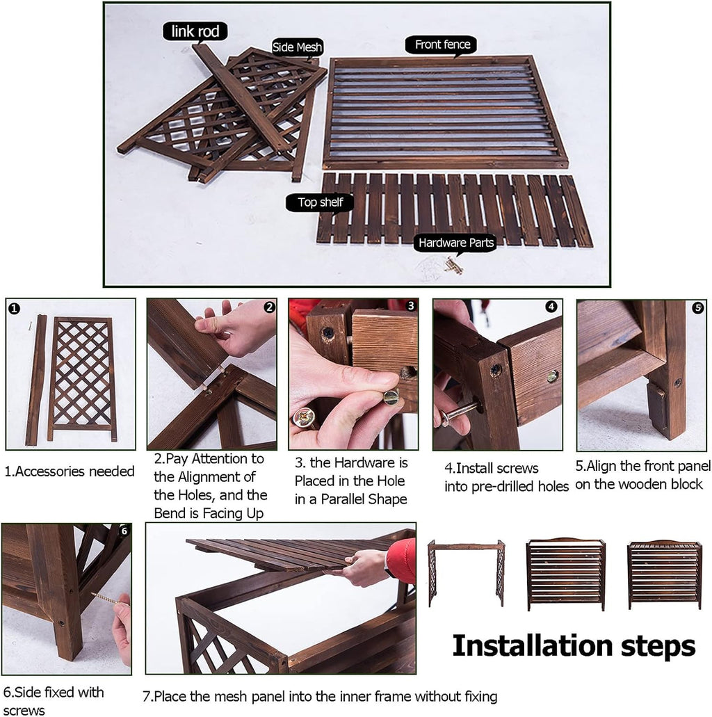 GENERIC Housse De Protection En Bois Pour Climatiseur Et Radiateur - Design élégant En Treillis - Support Pour Plantes En Bois Massif Et écran D'intimité Pour Climatiseurs Extérieurs
