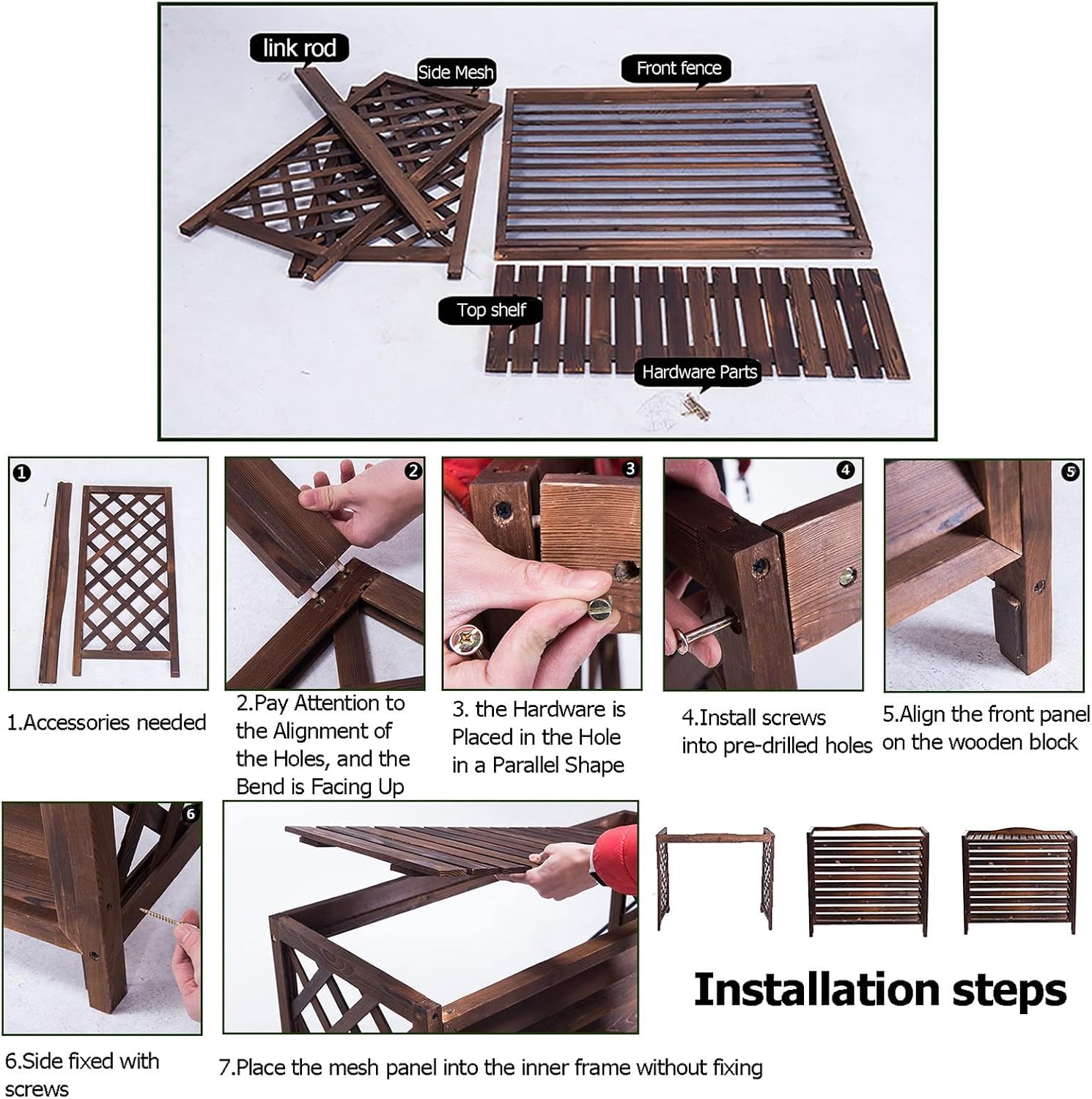 GENERIC Housse De Protection En Bois Pour Climatiseur Et Radiateur - Design élégant En Treillis - Support Pour Plantes En Bois Massif Et écran D'intimité Pour Climatiseurs Extérieurs