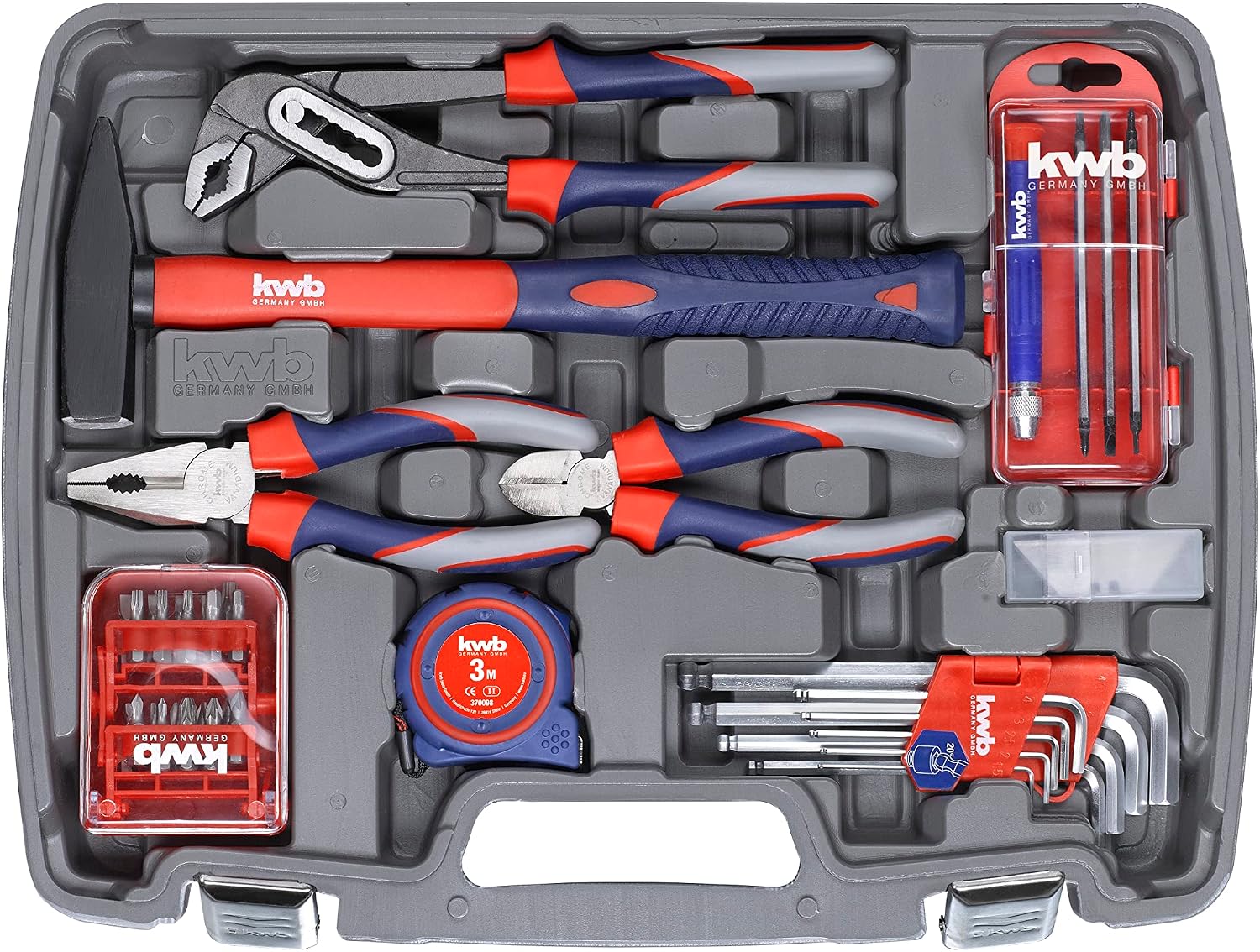  Kwb Mallette à Outils En Plastique Dur Robuste, Y Compris Un Set D'outils De 65 Pièces De Haute Qualité, Constituant L'équipement De Base Parfait Pour Le Ménage, L'atelier Ou L'utilisation Mobile
