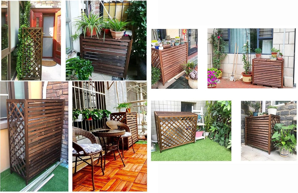 GENERIC Housses De Climatiseur Décoratives En Bois Avec Couvercle Supérieur, Support De Plantes Blanches Pour Une Décoration Extérieure Améliorée
