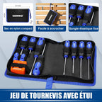  SORAKO Coffret Tournevis 11 Pièces, Avec Démagnétisation 2 En 1, Sac En Nylon Haute Densité, Pointe Magnétique, Poignée Antidérapante Professionnelle, Avec 5 Embouts Plats, 5 Cruciformes