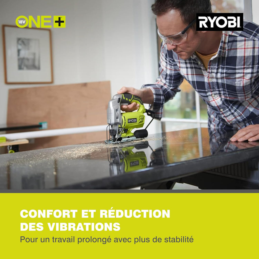  RYOBI - Scie Sauteuse 500W RJS750-G – Mouvement Pendulaire, Soufflerie Active, Changement Lame Sans Outil – Découpe Bois Et Métaux