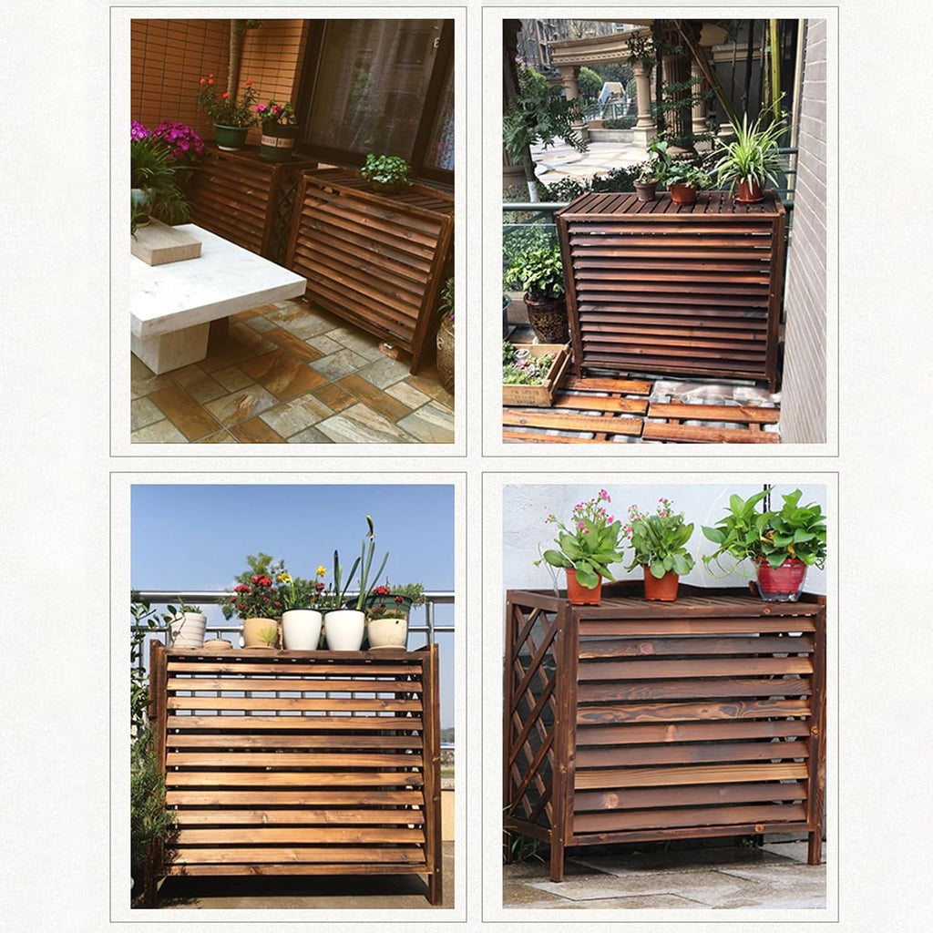 GENERIC Housse En Bois Pour Climatiseur Avec écran Décoratif - Grille De Protection Contre La Corrosion - 110 X 50 X 145 Cm - Élégant Support Pour Plantes Et Clôture
