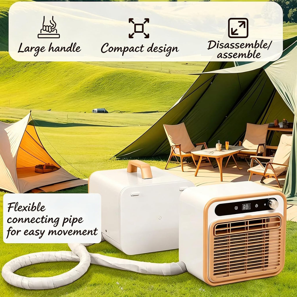 GENERIC Climatiseur Portable Split, 1500W 130m³/h Refroidissement Silencieux Avec Tuyau De Connexion De 2m – Minuterie 12h, Contrôle À Distance/Application WiFi, Léger Pour Tente De Camping, Camion, Camping