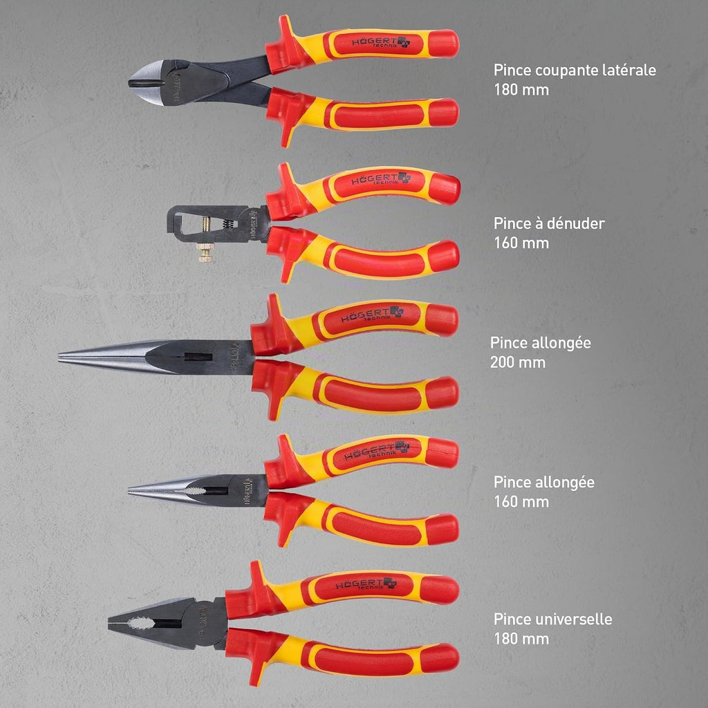  HÖGERT TECHNIK Lot De 12 Outils électriciens Isolés 1000 V Tournevis Manuel, Tournevis Plat Et Cruciforme, Pinces, Test De Tension, Coffret En Plastique
