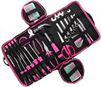  HOME PINK 26 | Kit D’outils 26 Pièces | Étui Textile Rose à Fermeture éclair | Réparations Domestiques