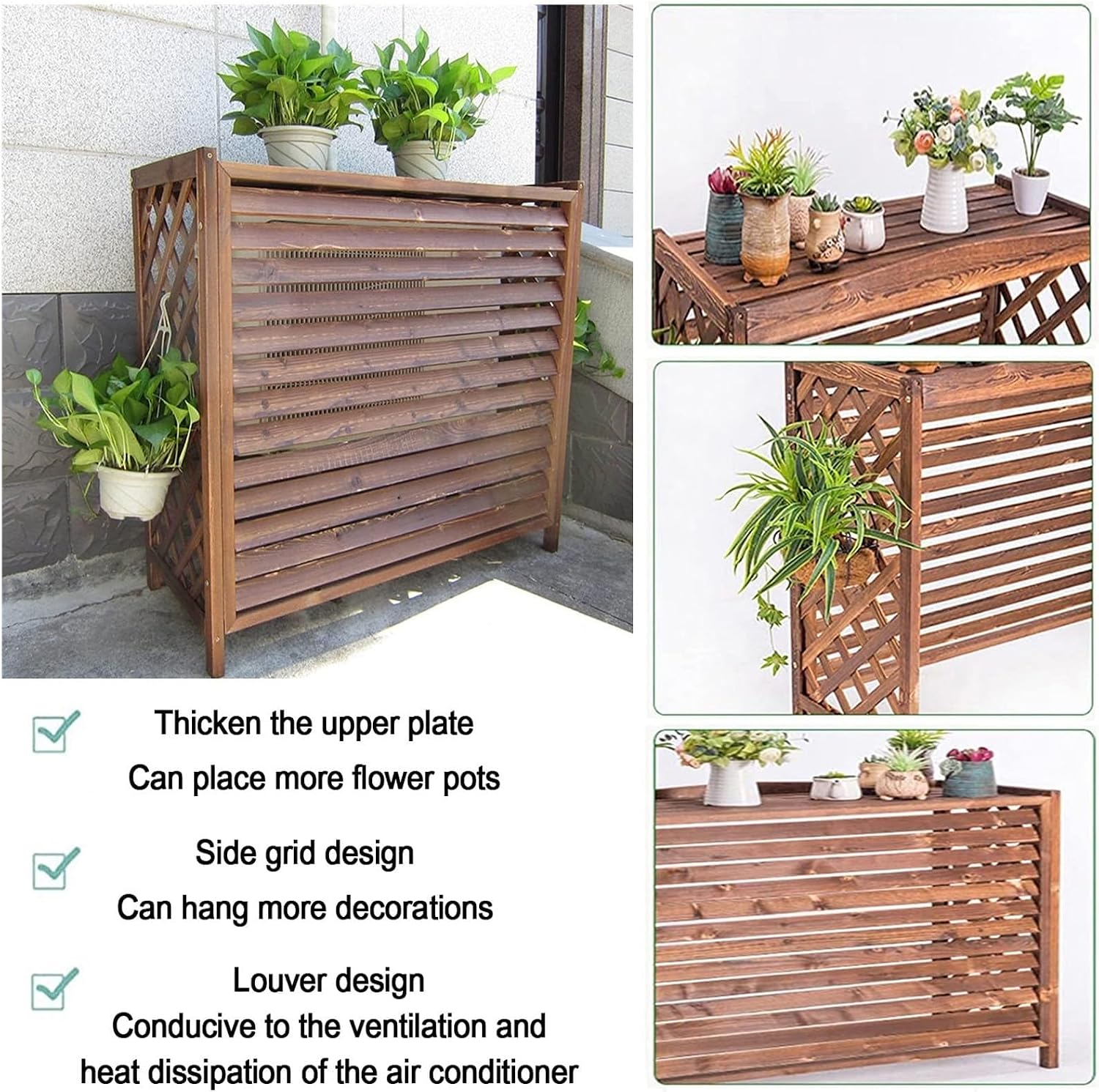  Housse De Protection En Bois Massif Pour Climatisation – Clôture Et Poubelle – Support De Présentation Pour Plantes De Jardin – Grille De Protection Pour Climatiseur Et Pompe à Chaleur – Solution
