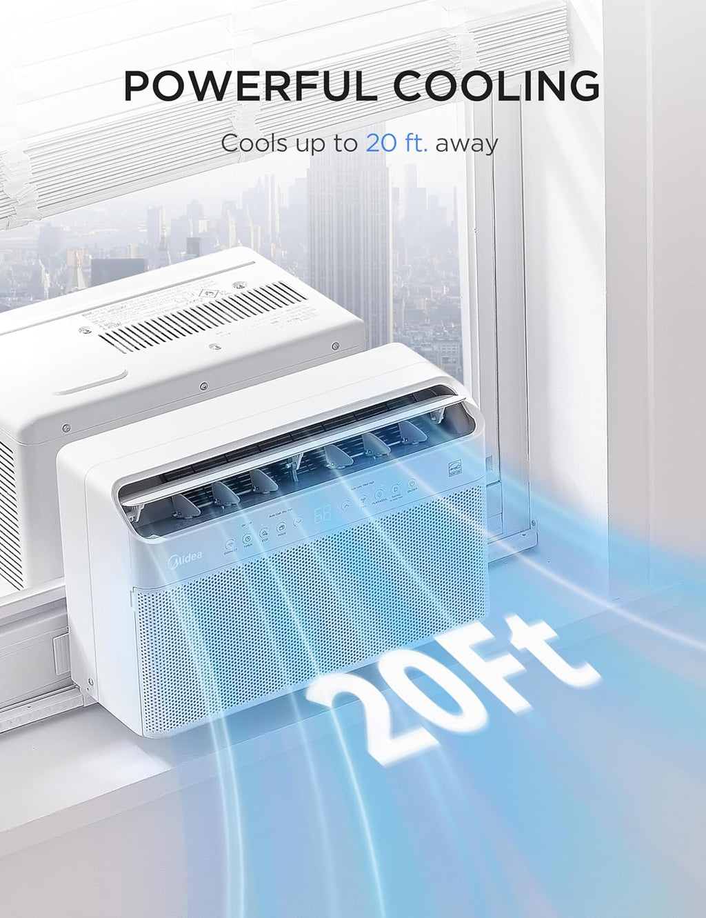  Midea 8000 BTU Onduleur Intelligent Pour Fenêtre, Climatiseur - Refroidit 350 Pieds Carrés, Ultra Silencieux Avec Fenêtre Ouverte, Compatible Avec Alexa/Google