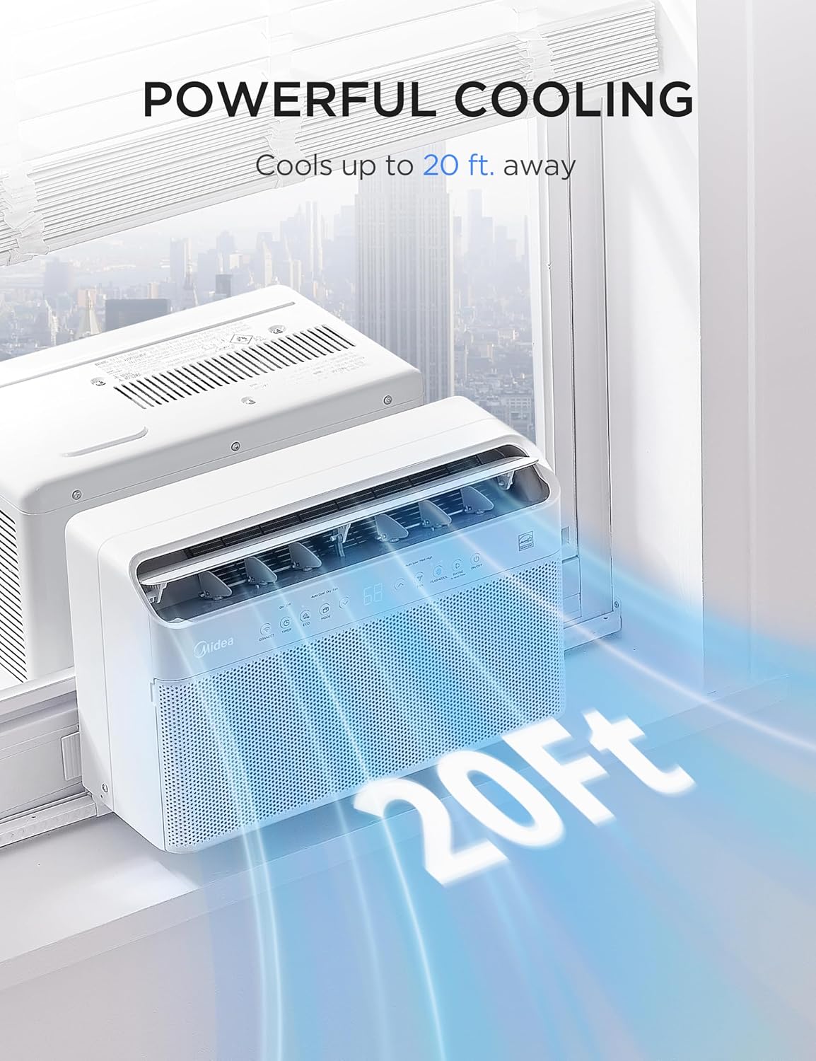  Midea 8000 BTU Onduleur Intelligent Pour Fenêtre, Climatiseur - Refroidit 350 Pieds Carrés, Ultra Silencieux Avec Fenêtre Ouverte, Compatible Avec Alexa/Google