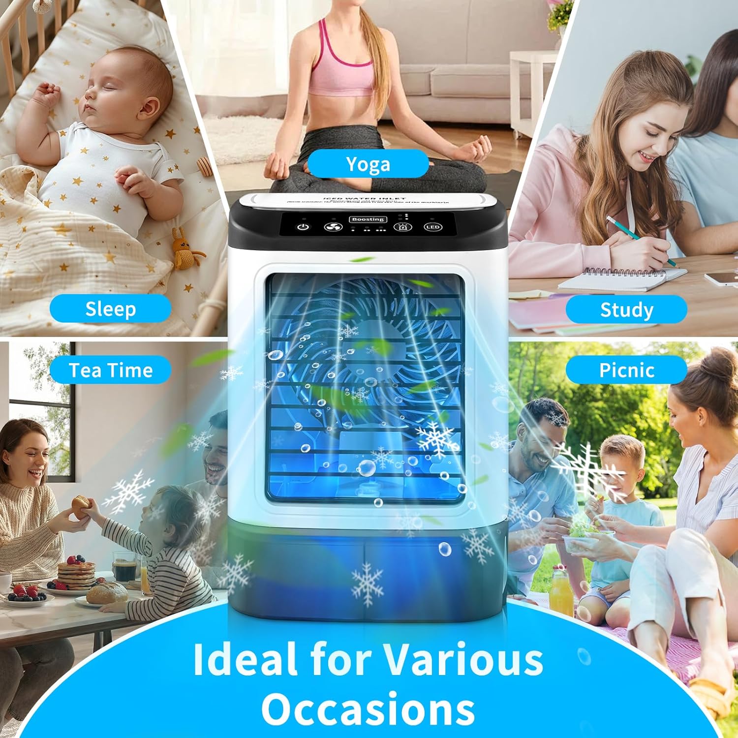  Climatiseur Portable 2026 – Mini Rafraîchisseur D’Air & Humidificateur 4 Vitesses Avec Bac à Glaçons, Réservoir 900 Ml, 2 Modes Brume, LED – Ventilateur Mobile Pour Bureau, Camping Et Maison
