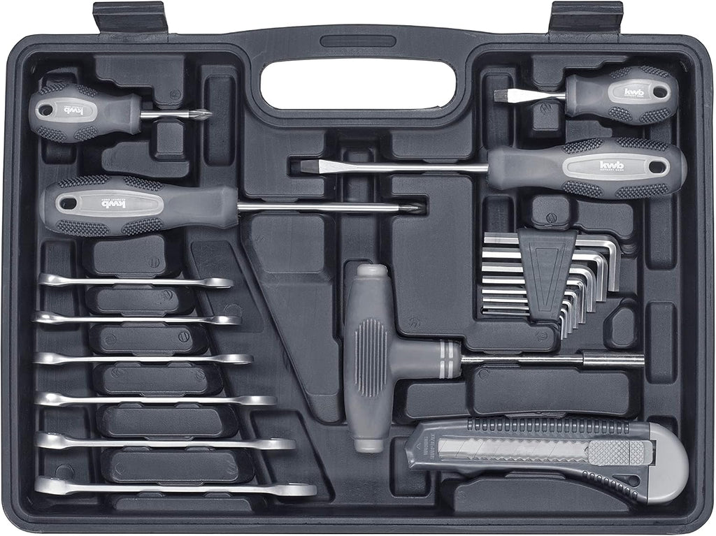  Mallette à Outils KWB En Plastique Dur Et Robuste De 63 Outils De Qualité Supérieure. Equipement Essentiel Pour Les Usages Quotidien Et/ou D'atelier
