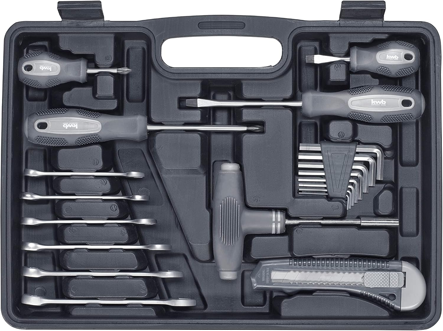  Mallette à Outils KWB En Plastique Dur Et Robuste De 63 Outils De Qualité Supérieure. Equipement Essentiel Pour Les Usages Quotidien Et/ou D'atelier
