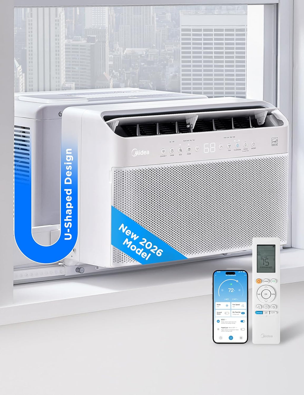  Midea 8000 BTU Onduleur Intelligent Pour Fenêtre, Climatiseur - Refroidit 350 Pieds Carrés, Ultra Silencieux Avec Fenêtre Ouverte, Compatible Avec Alexa/Google