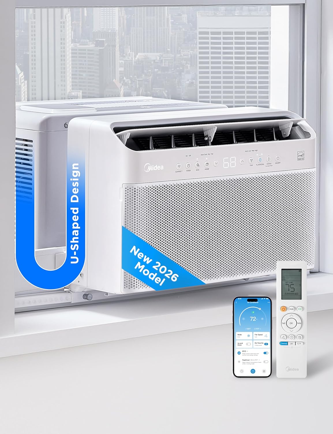  Midea 8000 BTU Onduleur Intelligent Pour Fenêtre, Climatiseur - Refroidit 350 Pieds Carrés, Ultra Silencieux Avec Fenêtre Ouverte, Compatible Avec Alexa/Google