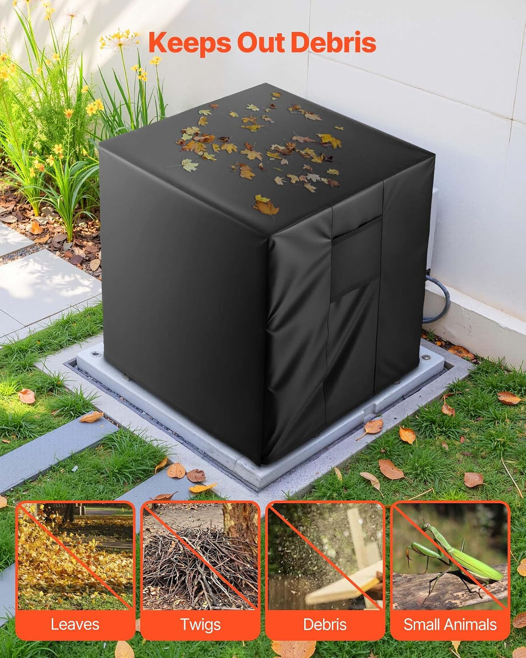  VEVOR Housse De Climatiseur Extérieur, 86,3x86,3x76,2 Cm, Couverture De Protection Climatiseur, Tissu Polyester Étanche Trois Couches, Ventilation Maille, Taille Universelle, Cache Pour Clim Extérieur