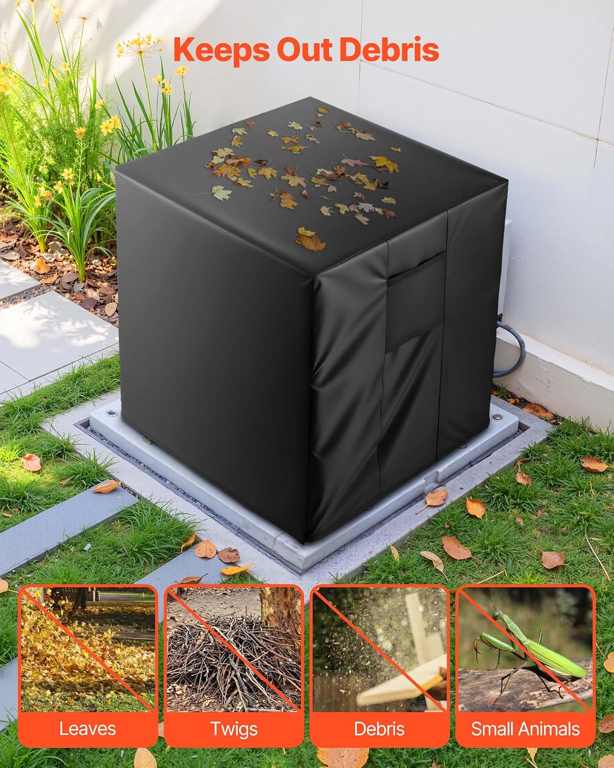 VEVOR Housse De Climatiseur Extérieur, 86,3x86,3x76,2 Cm, Couverture De Protection Climatiseur, Tissu Polyester Étanche Trois Couches, Ventilation Maille, Taille Universelle, Cache Pour Clim Extérieur