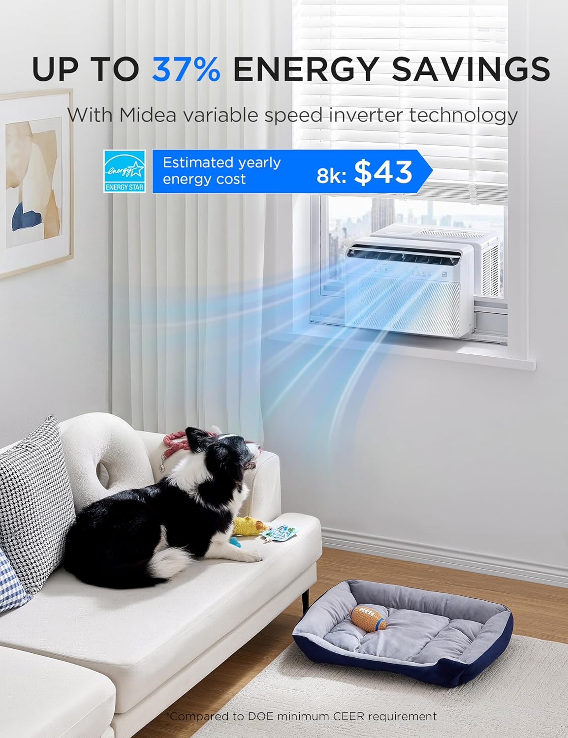 Midea 8000 BTU Onduleur Intelligent Pour Fenêtre, Climatiseur - Refroidit 350 Pieds Carrés, Ultra Silencieux Avec Fenêtre Ouverte, Compatible Avec Alexa/Google