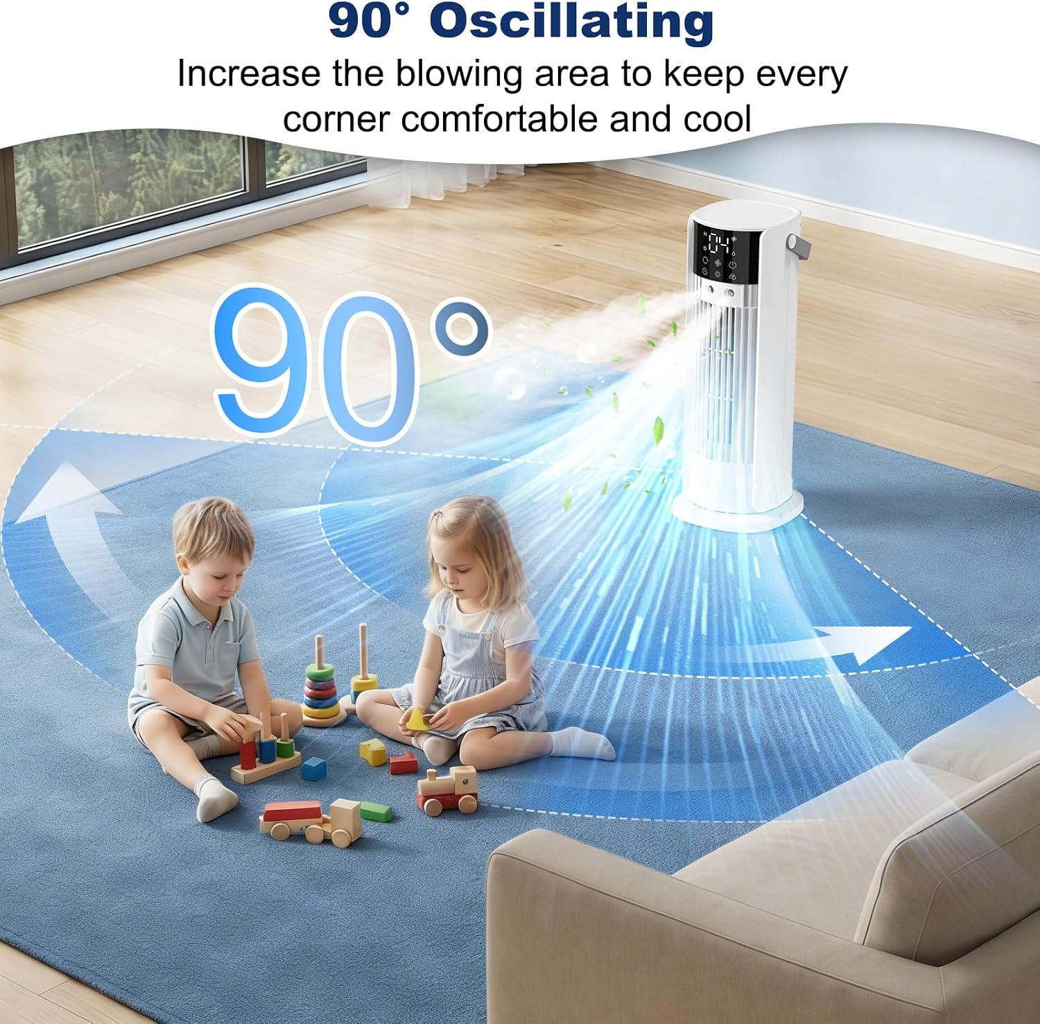  Climatiseur Mobile Silencieux 4 En 1 Ventilateur Rafraichisseur D'air Avec 4 Vitesses De Ventilation, 2 Modes De Pulvérisation, Oscillation à 90° Et Minuterie Pour Chambre Cuisine Bureau, Blanc
