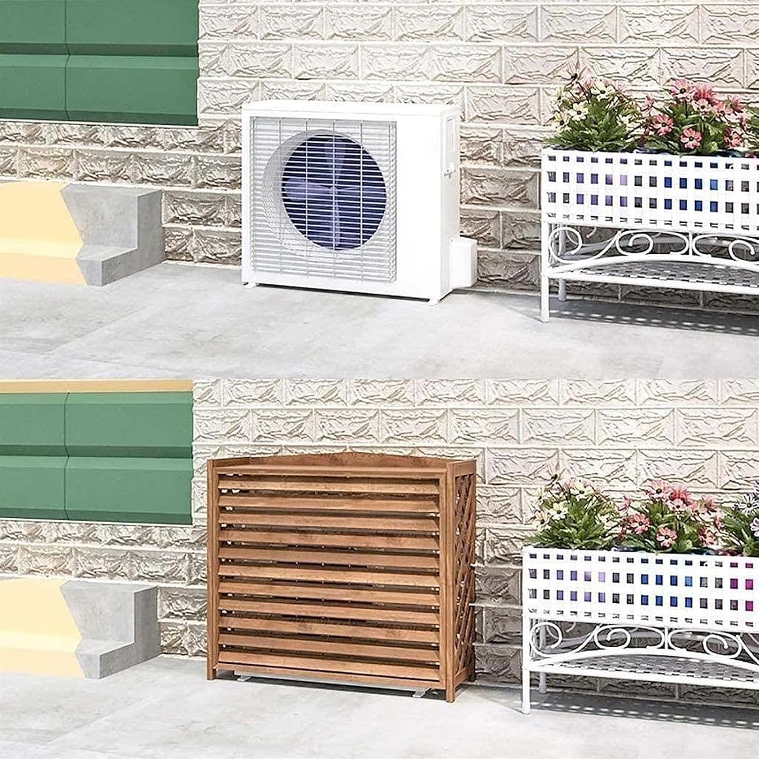 GENERIC Housse De Climatiseur D'extérieur En Bois Et Support De Présentation Pour Plantes, Protection De Climatisation Et étagère De Rangement Pour Décoration De Jardin, Terrasse Et Balcon.