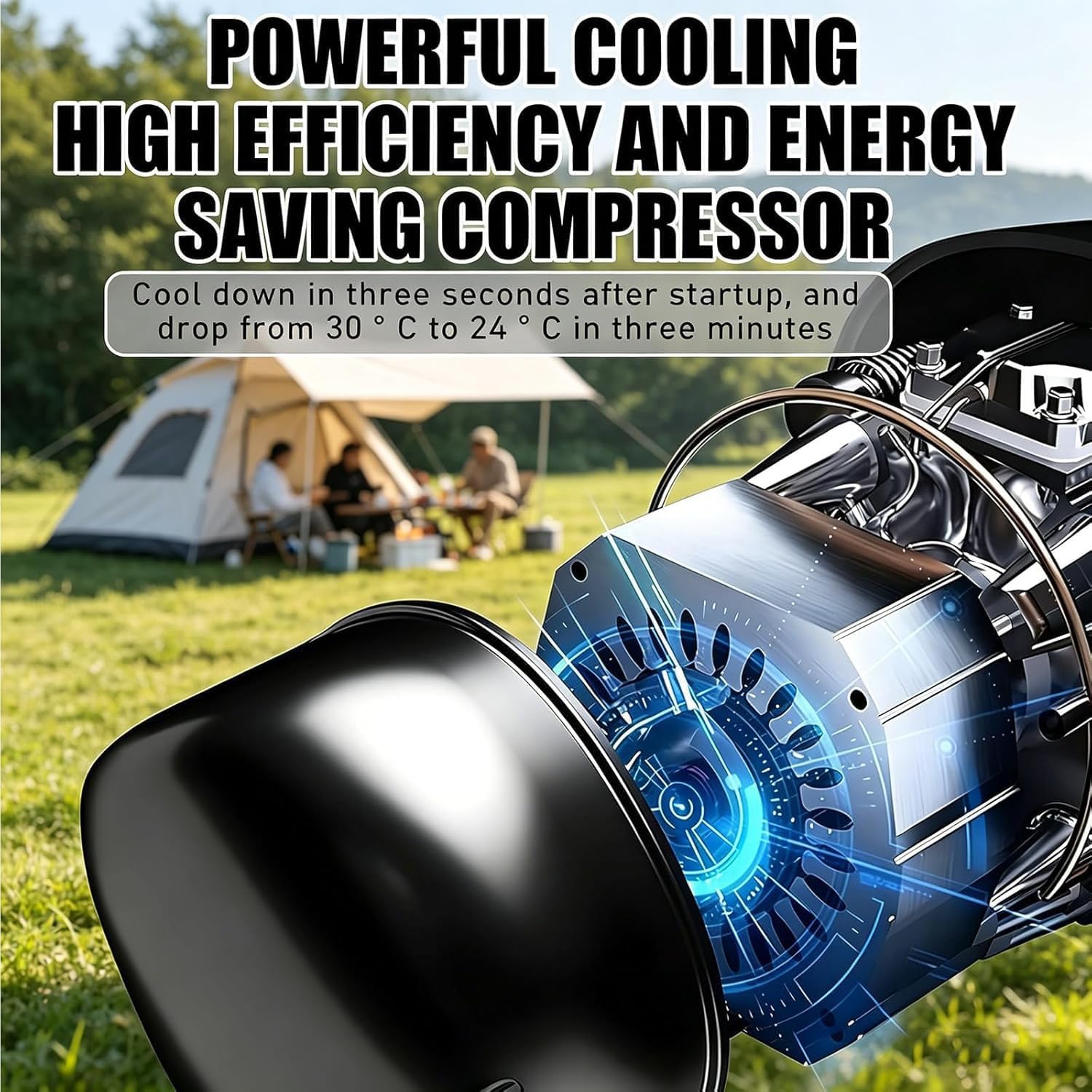  Climatiseur Mobile Camping 4800BTU,Module Chauffage Amovible, 3 Vitesses,Minuterie 24H,Nuisance ≤40dB,Boîtier Résistant,pour Tente Caravane Camping-Car Vanlife Cooling&Heating