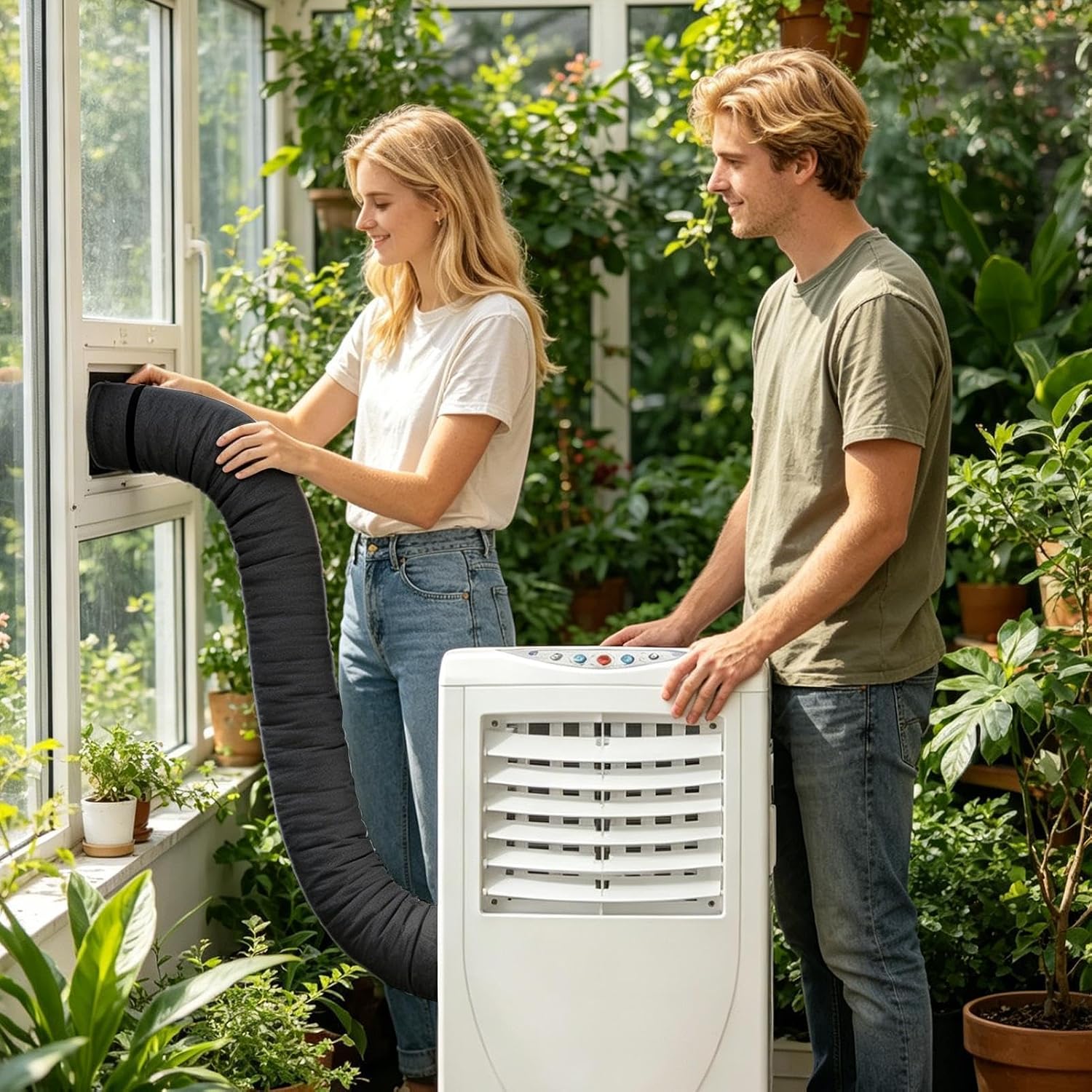  150cm Housse Portable Pour Tuyau De Climatisation Avec 3Sangles,Pour5/5.9in | Fibre De Polyester, Gris, Noir, Avec 3 Sangles à Boucle élastique, Lavable,protège Contre Les Dommages Extérieurs Para Maison