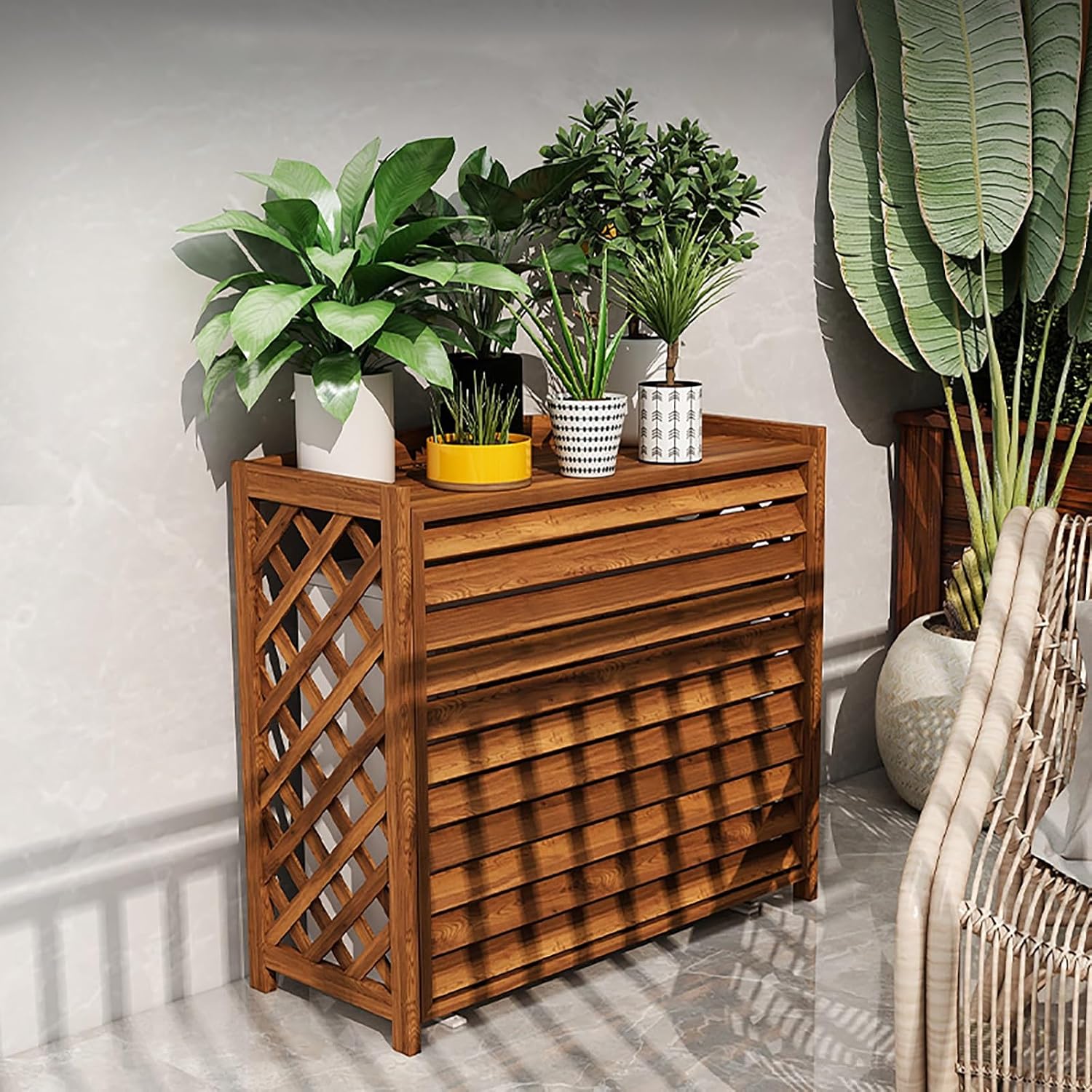 GENERIC Housse En Bois Pour Climatiseur D'extérieur Et étagère Pour Plantes, Coupe-vent, Protection Contre Le Soleil Pour Unité De Climatisation Et Décoration De Jardin, Accessoire Polyvalent Pour La Maison