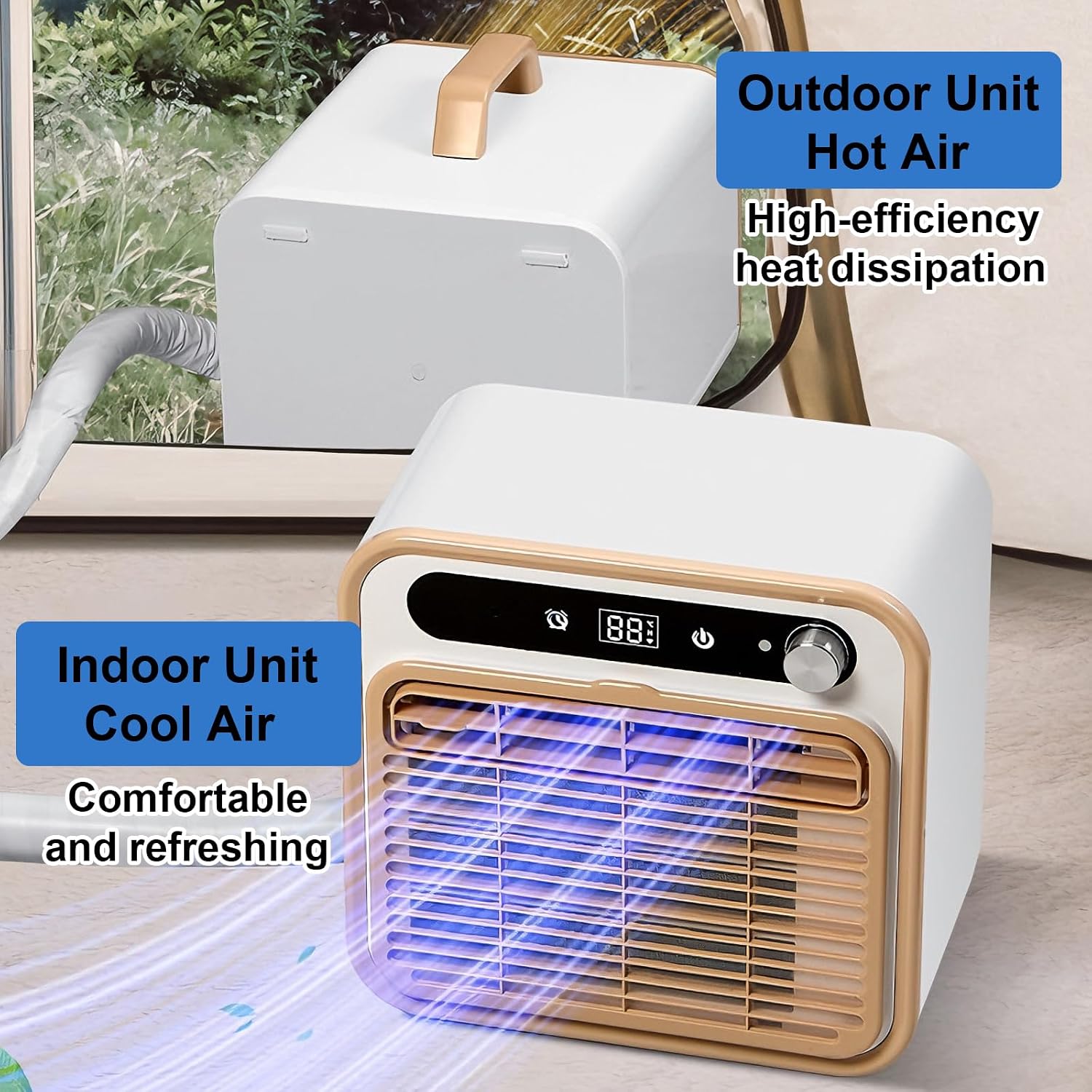  Climatiseur Portable Split Silencieux, Avec Commandes Tactiles, Minuterie 12 H, Pour Chambre, Bureau, Camping-Car(Size:with 2-meter Connecting Pipe)