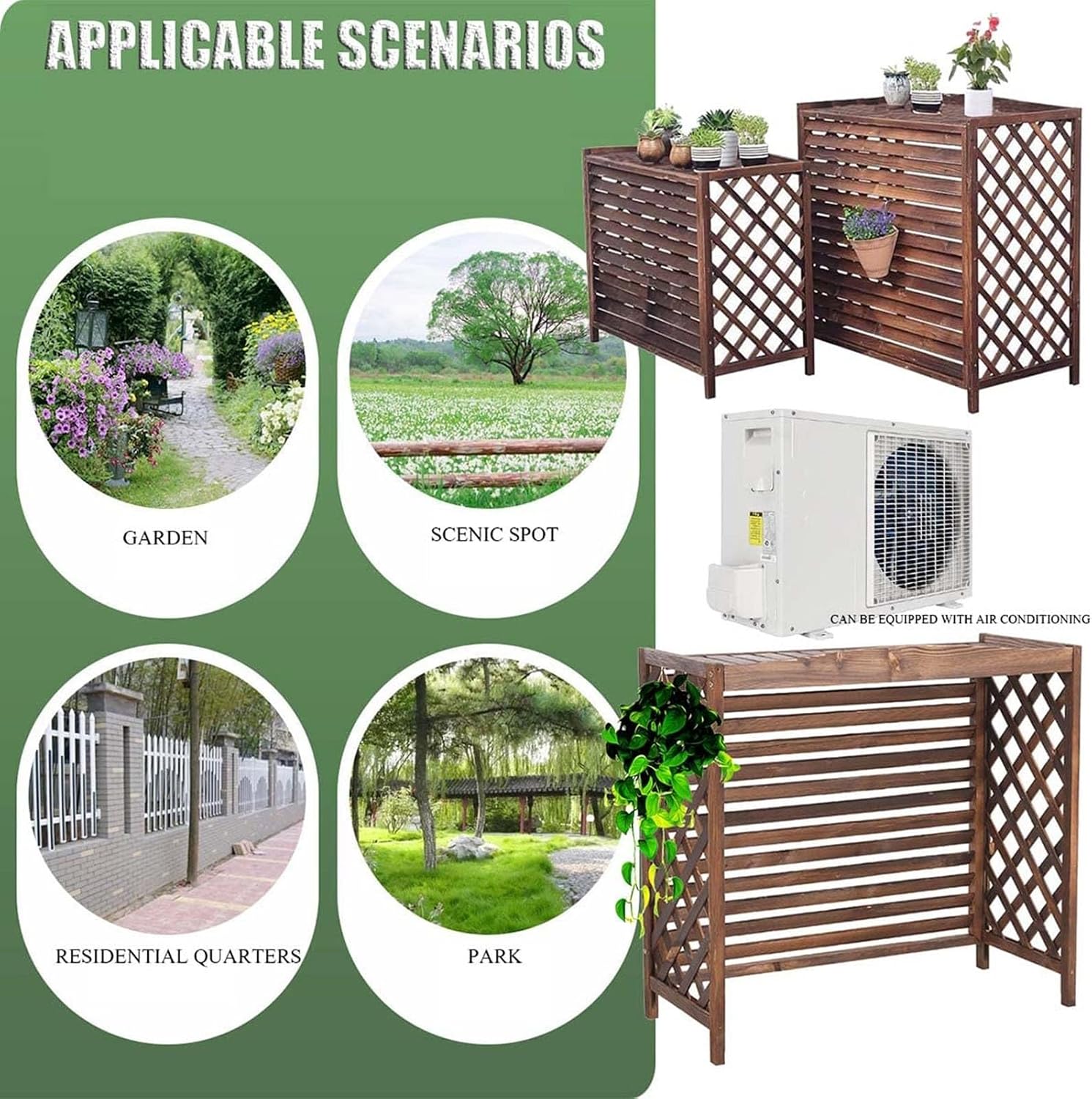  Housse De Protection En Bois Massif Pour Climatisation – Clôture Et Poubelle – Support De Présentation Pour Plantes De Jardin – Grille De Protection Pour Climatiseur Et Pompe à Chaleur – Solution