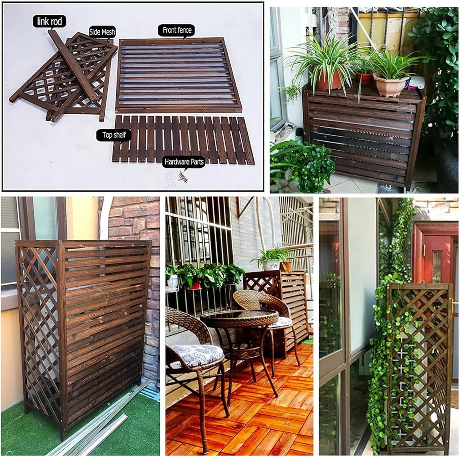 GENERIC Housse En Bois Pour Climatiseur Extérieur Et Support De Fleurs En Bois Massif Pour Unités De Climatisation, écran De Climatisation élégant Et Bouclier De Radiateur Solution De Décoration Et De