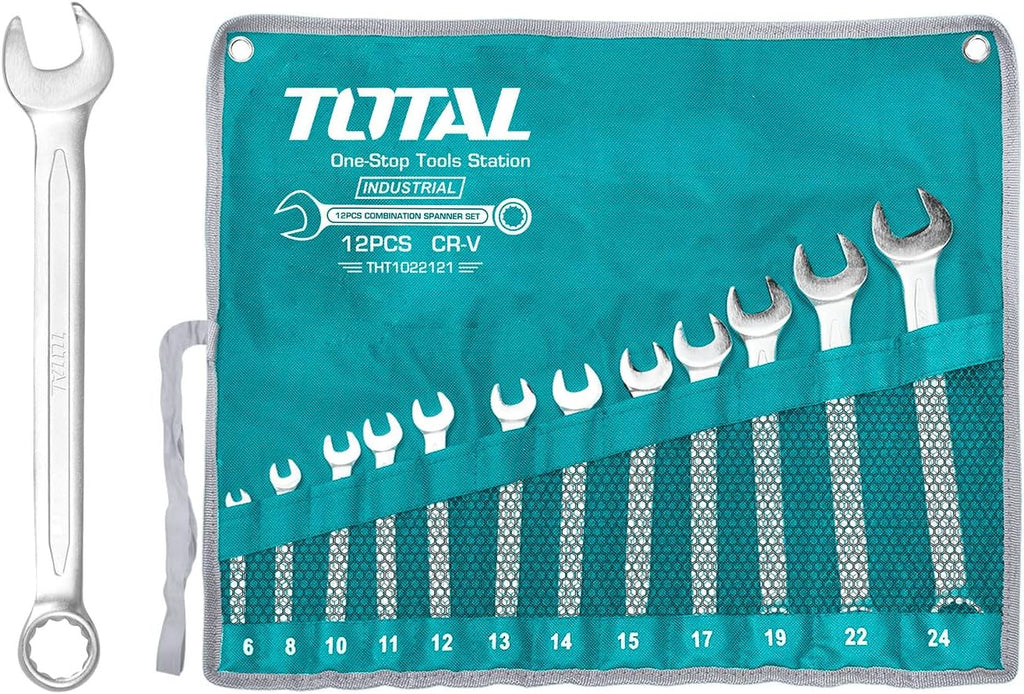  Total Tools - Sac Avec 12 Clés Fixes Décalées | Clés Doubles | Mesures De 6 à 32 Mm | Pour Serrer Ou Desserrer Les écrous Et Les Vis à Tête Hexagonale | Fabriqué En Chrome Vanadium