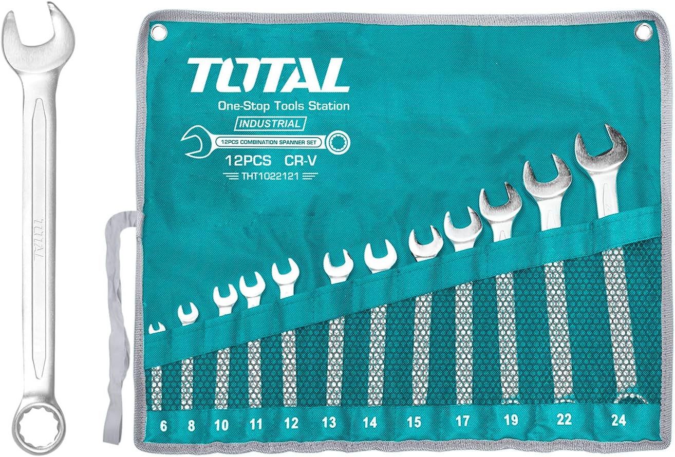  Total Tools - Sac Avec 12 Clés Fixes Décalées | Clés Doubles | Mesures De 6 à 32 Mm | Pour Serrer Ou Desserrer Les écrous Et Les Vis à Tête Hexagonale | Fabriqué En Chrome Vanadium