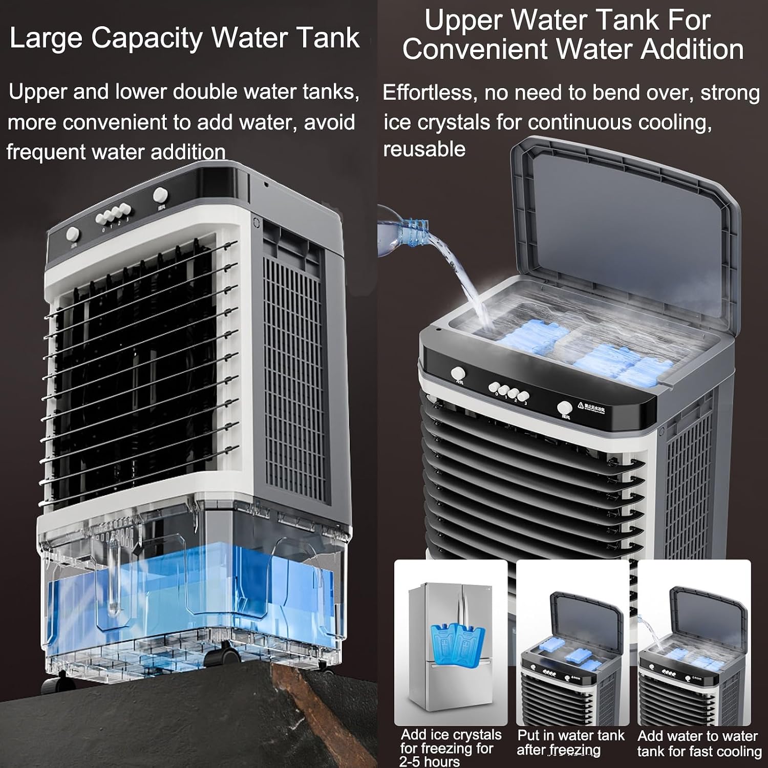  Refroidisseur D'air évaporatif Commercial 3 En 1 Avec Oscillation à 120°, 3 Vitesses De Ventilation, Réservoir D'eau Grande Capacité, Roues Pivotantes, Pour Grandes Pièces, Usine, Extérieur (80 X 43