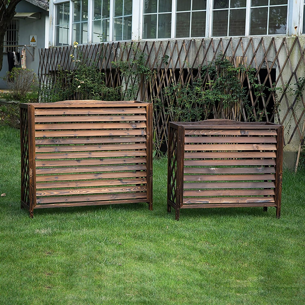 GENERIC Housse En Bois Pour Climatiseur Avec écran Décoratif - Grille De Protection Contre La Corrosion - 110 X 50 X 145 Cm - Élégant Support Pour Plantes Et Clôture
