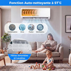  COSTWAY Climatiseur Reversible 18000 BTU 5,1 KW, Climatiseur Split R32, Chauffage, Refroidissement, Déshumidification, Clim Inverter Silencieux 19 DB, Auto-Nettoyage (18000 BTU|5,1 KW - Blanc Wifi)