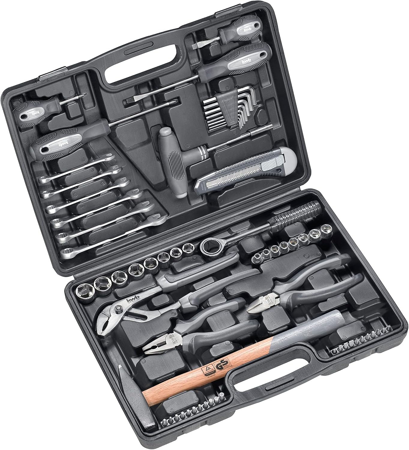  Mallette à Outils KWB En Plastique Dur Et Robuste De 63 Outils De Qualité Supérieure. Equipement Essentiel Pour Les Usages Quotidien Et/ou D'atelier