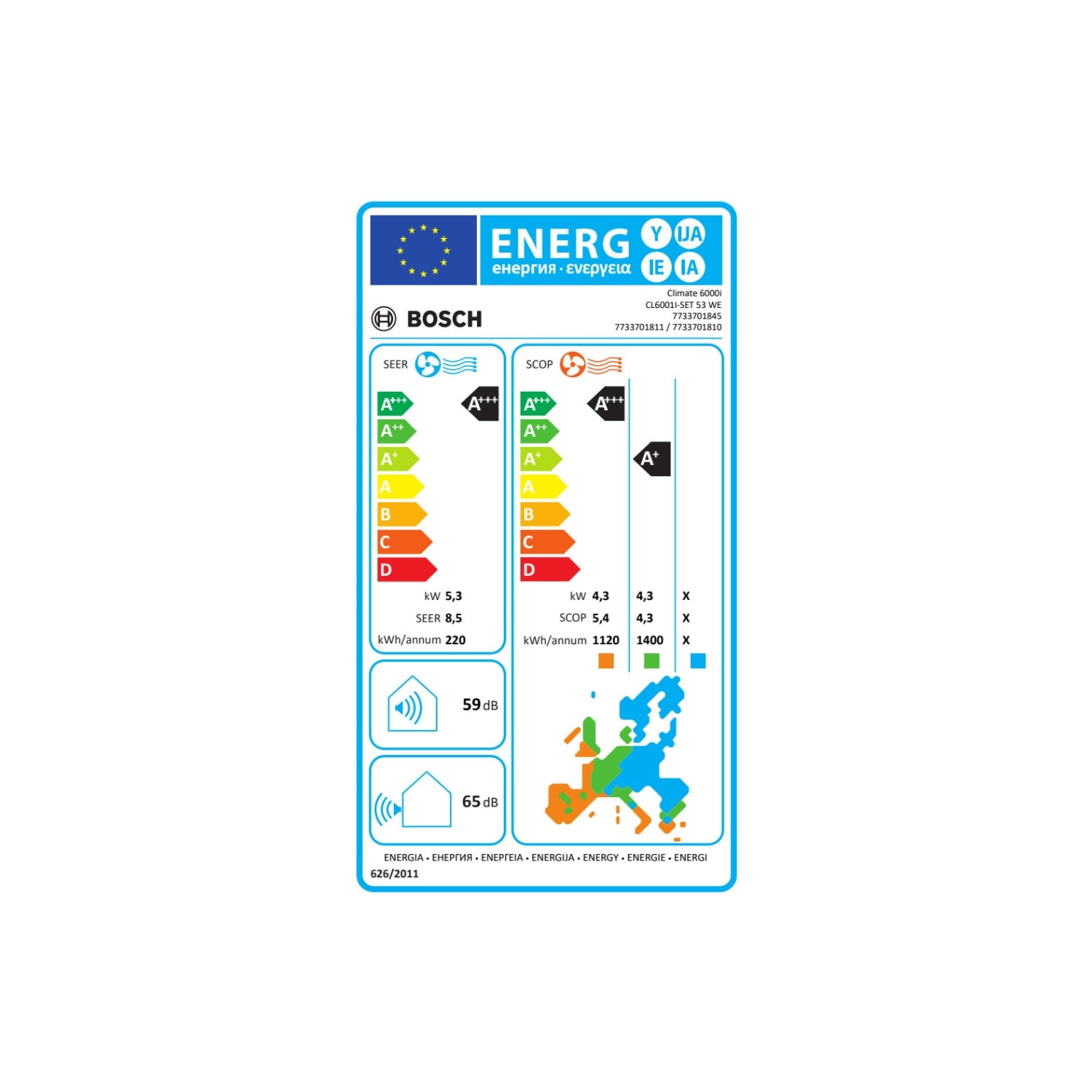  Unité Intérieure Murale Climate 6000i Plastique Blanc 2,6 Kw Bosch