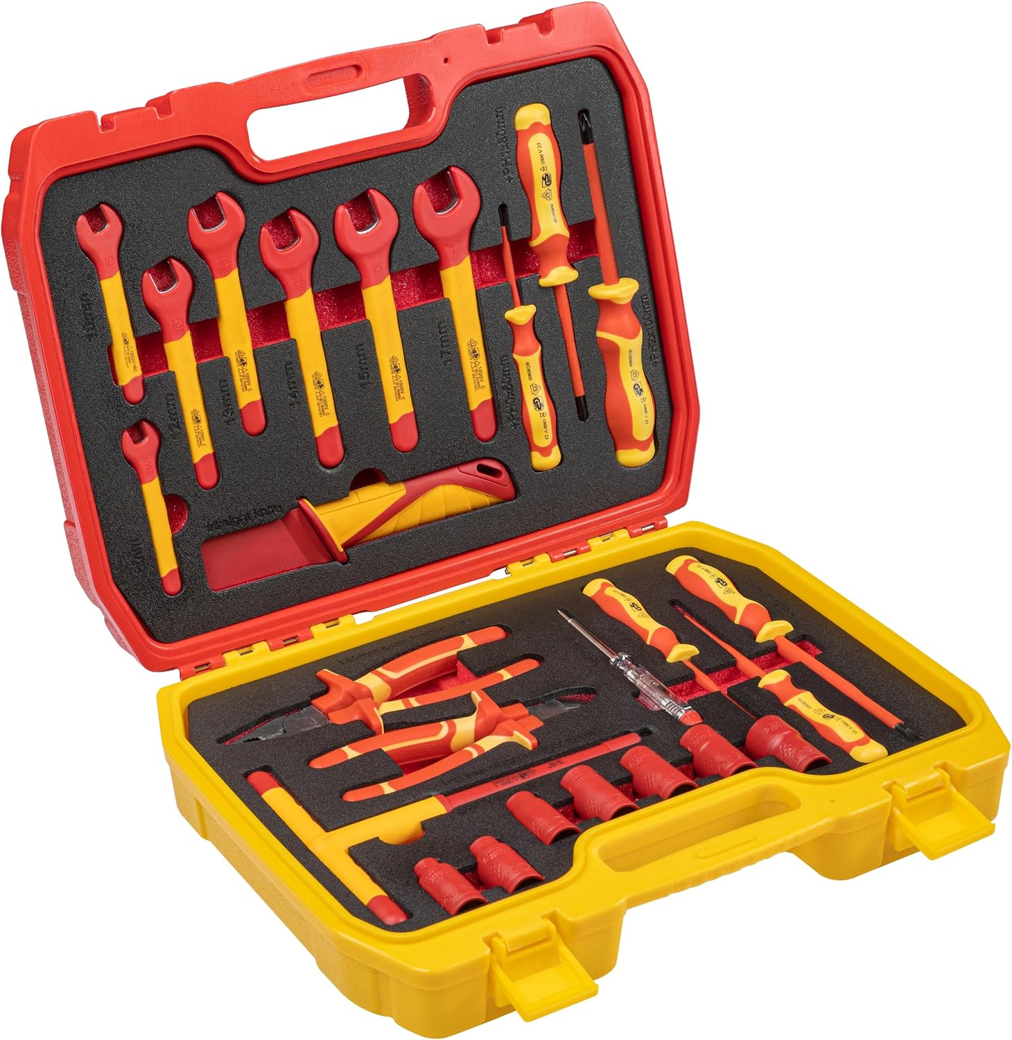  HÖGERT TECHNIK Lot De 12 Outils électriciens Isolés 1000 V Tournevis Manuel, Tournevis Plat Et Cruciforme, Pinces, Test De Tension, Coffret En Plastique