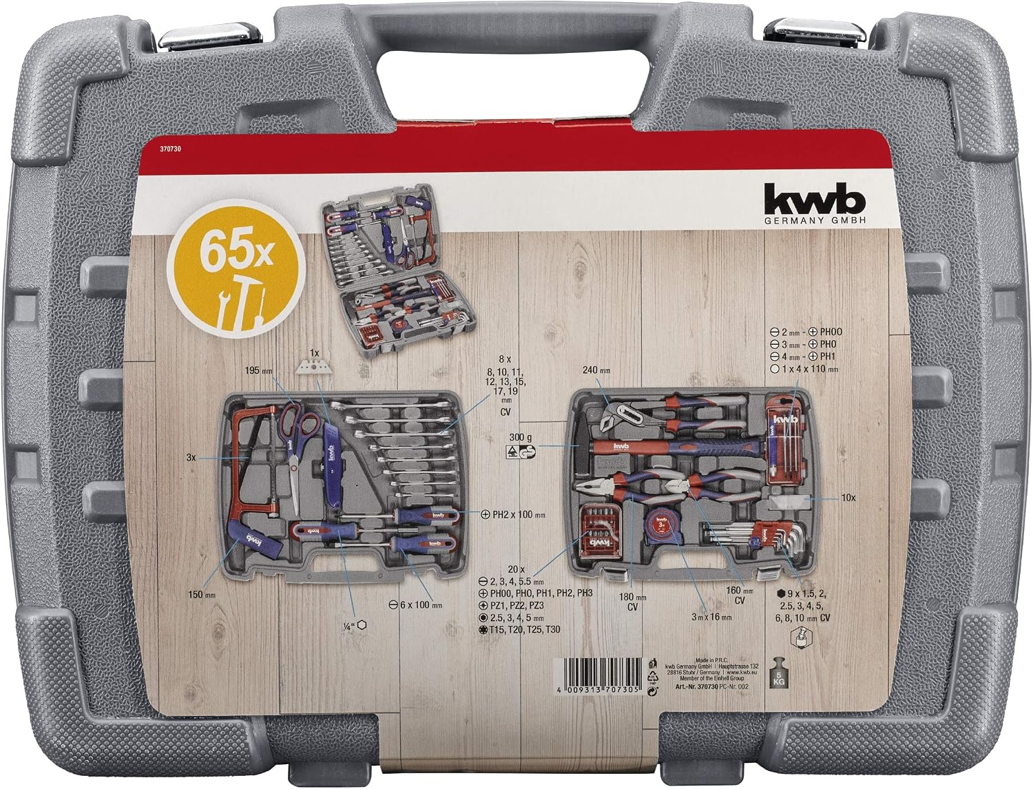  Kwb Mallette à Outils En Plastique Dur Robuste, Y Compris Un Set D'outils De 65 Pièces De Haute Qualité, Constituant L'équipement De Base Parfait Pour Le Ménage, L'atelier Ou L'utilisation Mobile