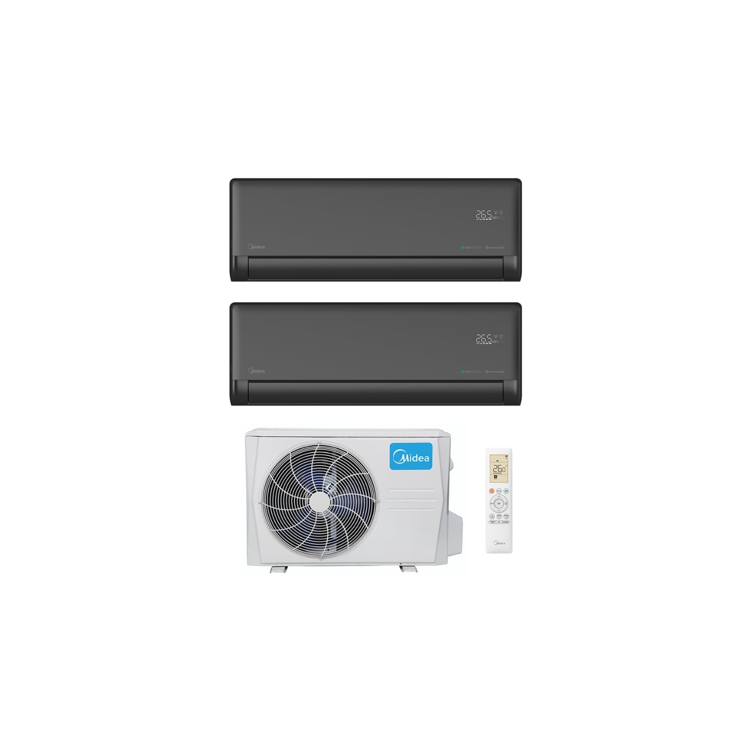  Ensemble Climatiseur Reversible Bi-split 2,6kw + 2,6kw Mural Connecté Solstice Noir - Midea